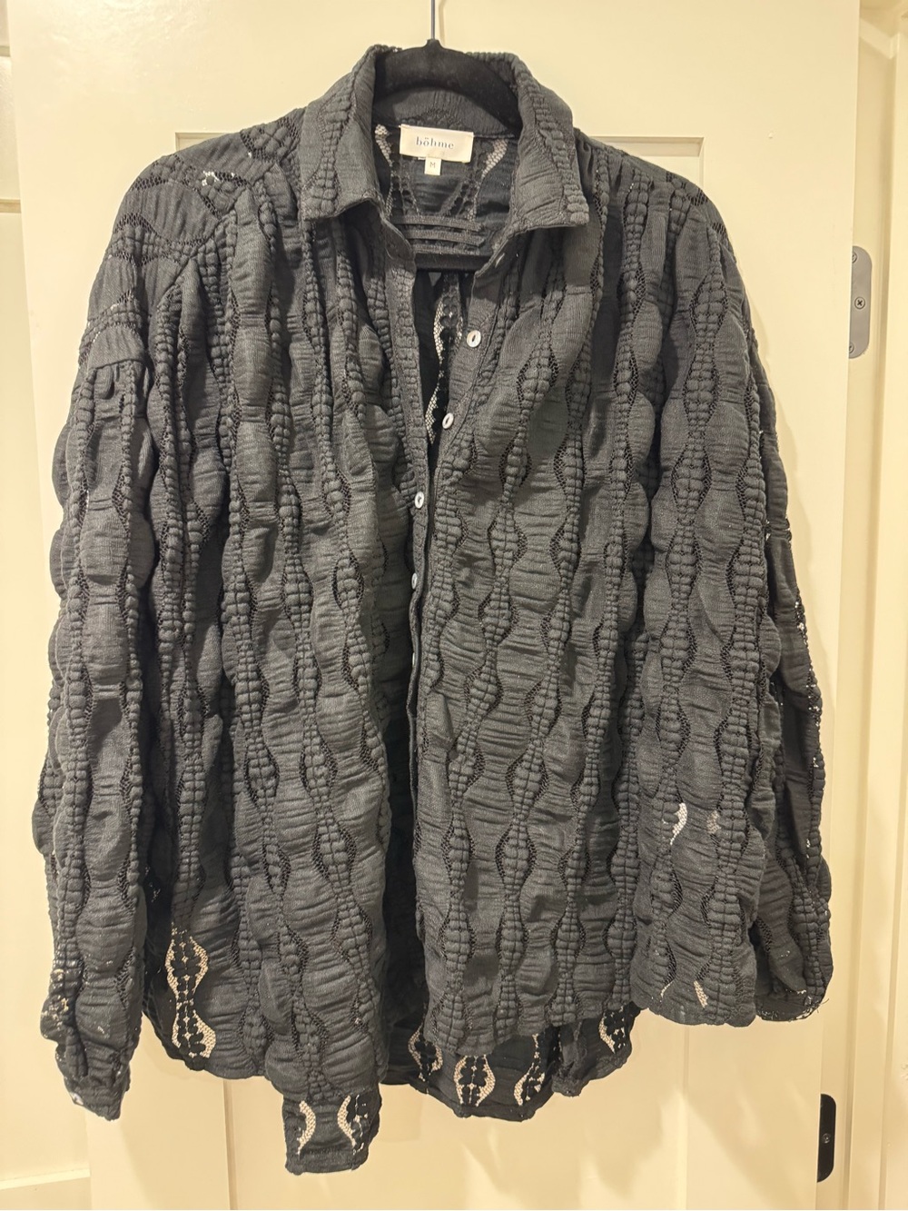 Böhme Black Lace-Texture Button Shirt